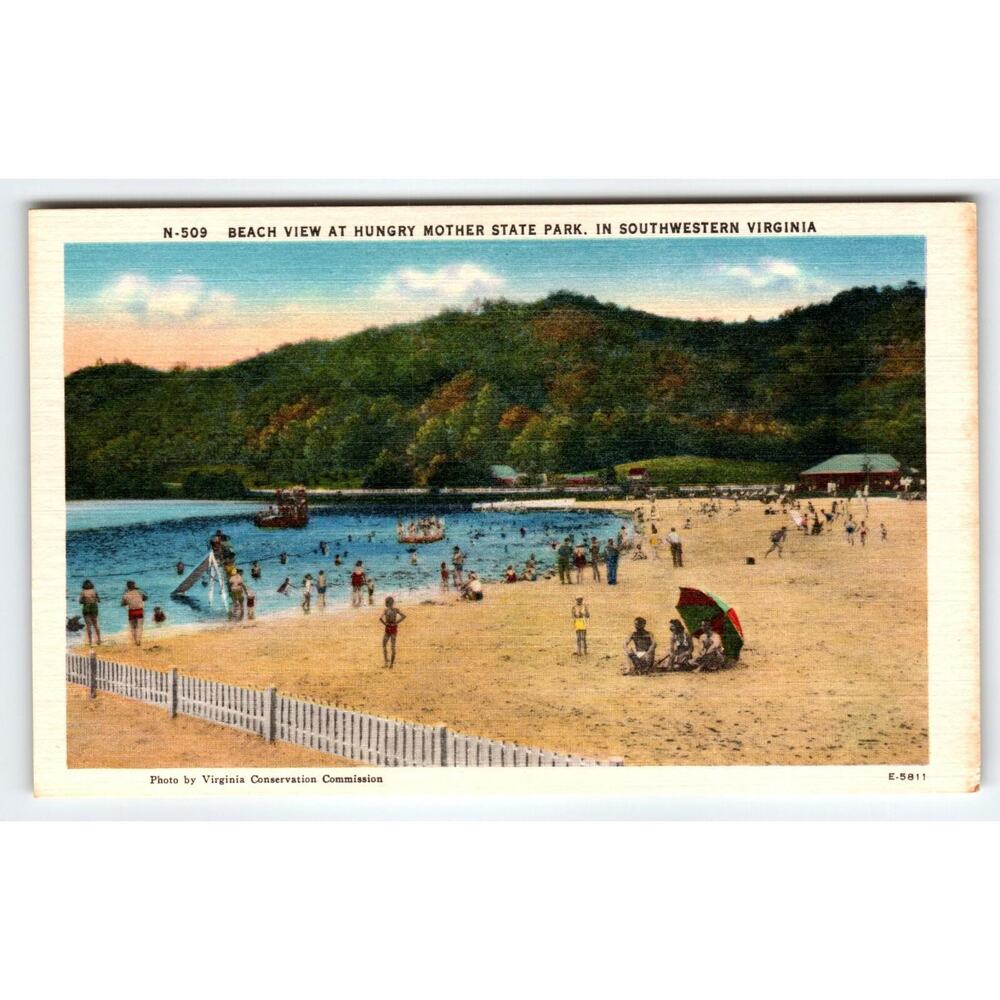 Vintage Postcard Beach View at Hungry Mother State Park VA Marion Virginia N-509